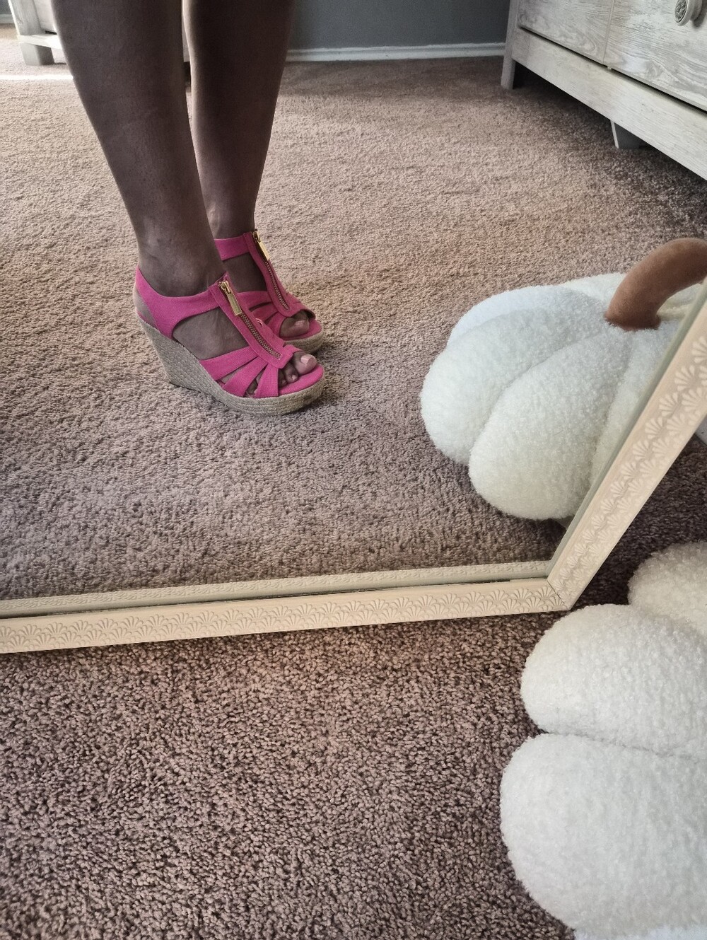 MICHAEL Michael Kors Pink Suede Wedge Sandals with Front Zip